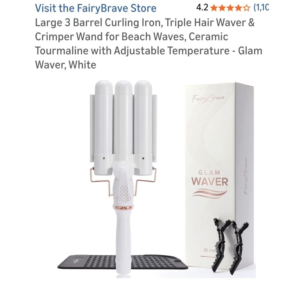 Large 3 Barrel Curling Iron, Triple Hair Waver & Crimper Wand for Beach Waves